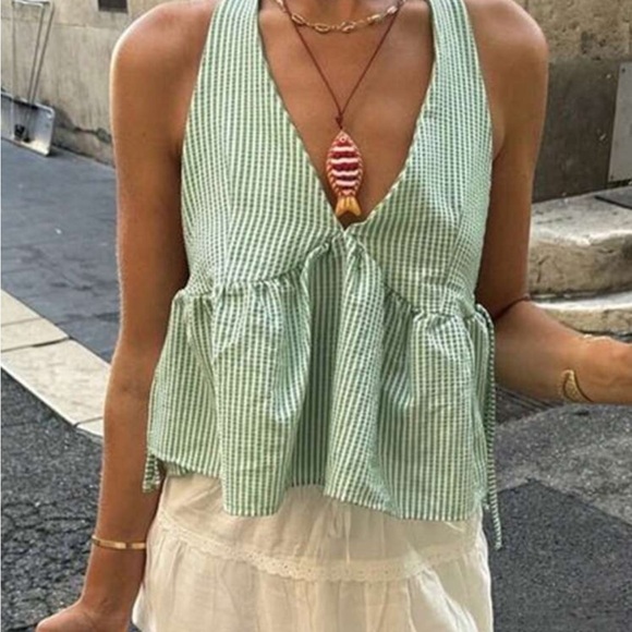 Tops - Green Gingham Sleeveless Top
